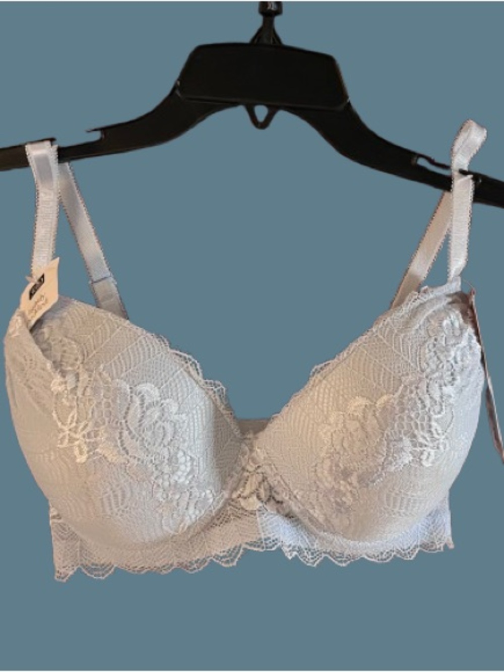 NWT Sophie B by Rene Rofe Light Blue Lace Push up Bra Size 38 D